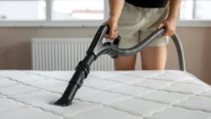 A lady cleaning mattress